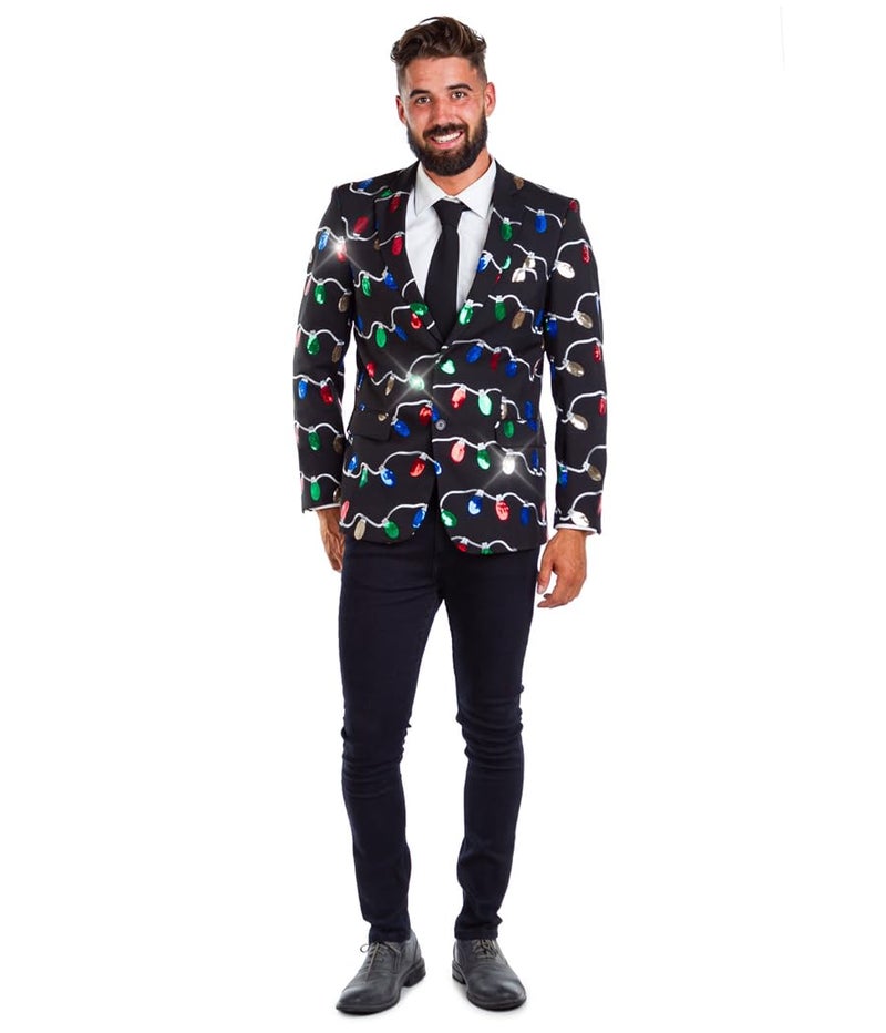 Tipsy Elves Sequin String of Lights Blazer with Tie (Size 42, Black) - Image 3